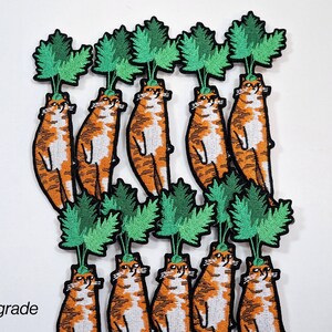 Carrot Cat Patch Cat Badge, Embroidery iron-on patch of orange tabby cat dressed as a carrot, great gift for vegans, cat lover or yourself image 9