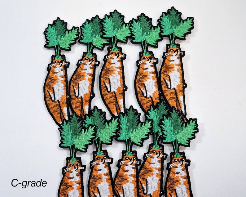 Carrot Cat Patch Cat Badge, Embroidery iron-on patch of orange tabby cat dressed as a carrot, great gift for vegans, cat lover or yourself image 9