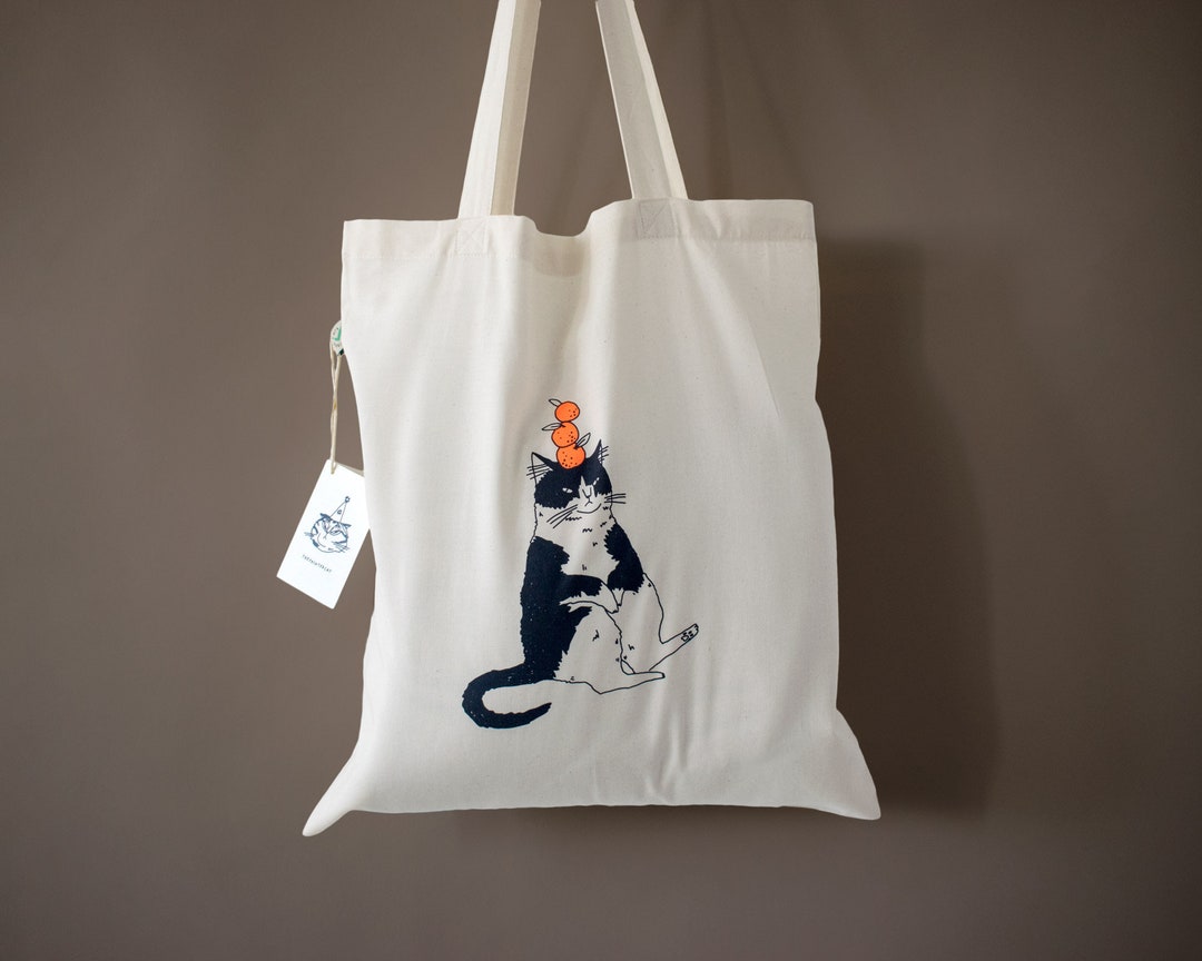 Bolsa de algodón orgánico con estampado de gato naranja