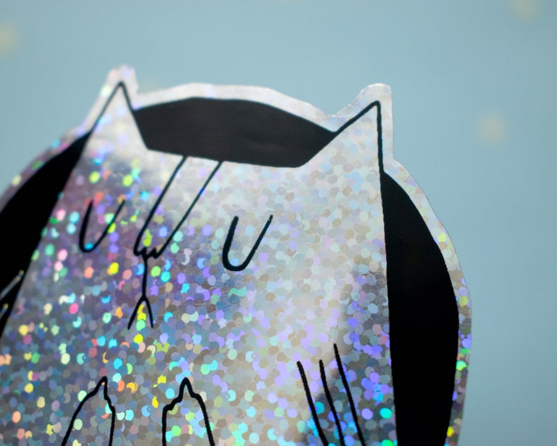 Glitter Cat Sticker Glitter Sticker Holographic Cat Etsy