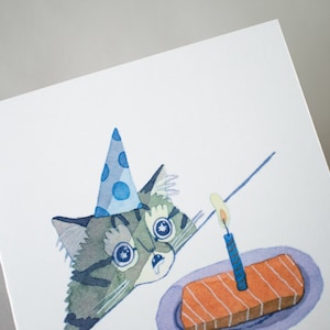 Happy Birthday Cat Card Greeting Card of original watercolor painting for Birthday, kids and childrens 1st Birthday image 4