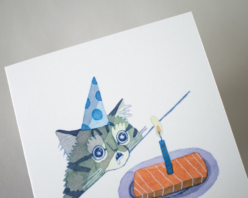 Happy Birthday Cat Card Greeting Card of original watercolor painting for Birthday, kids and childrens 1st Birthday zdjęcie 4