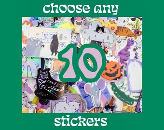 ANY 10 STICKERS | Choose from all designs, Die-Cut, Sticker for Car or Laptop, Water Resistant Vinyl Sticker, Holo Sticker pack, Cat Sticker