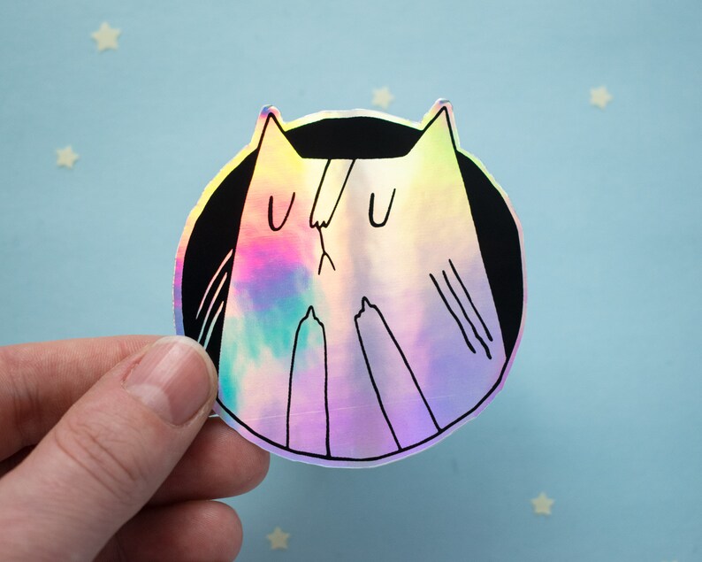 Glitter Cat Sticker Glitter Sticker Holographic Cat Etsy