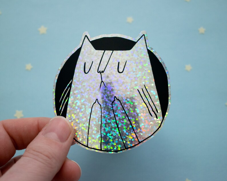Glitter Cat Sticker Glitter Sticker Holographic Cat Etsy
