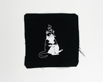 Sew-On Patch: Orange Cat | Cat Patch, Screen Printed, for Jackets, for Backpack, Black Canvas, Punk Patch, Witchy Patch, Cat Patch