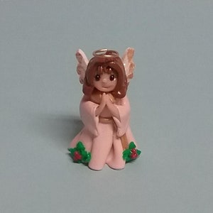 Hand Sculpted Praying Christmas Angel Figurine in Polymer Clay