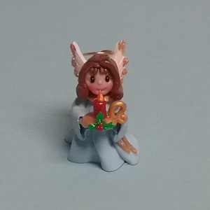 Hand Sculpted Christmas Angel with Candle Figurine in Polymer Clay