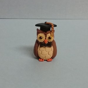 Graduation Gift Owl Figurine in Polymer Clay Hand Sculpted