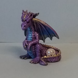 Hand Sculpted Realistic Dragon with Globe Figurine in Polymer Clay