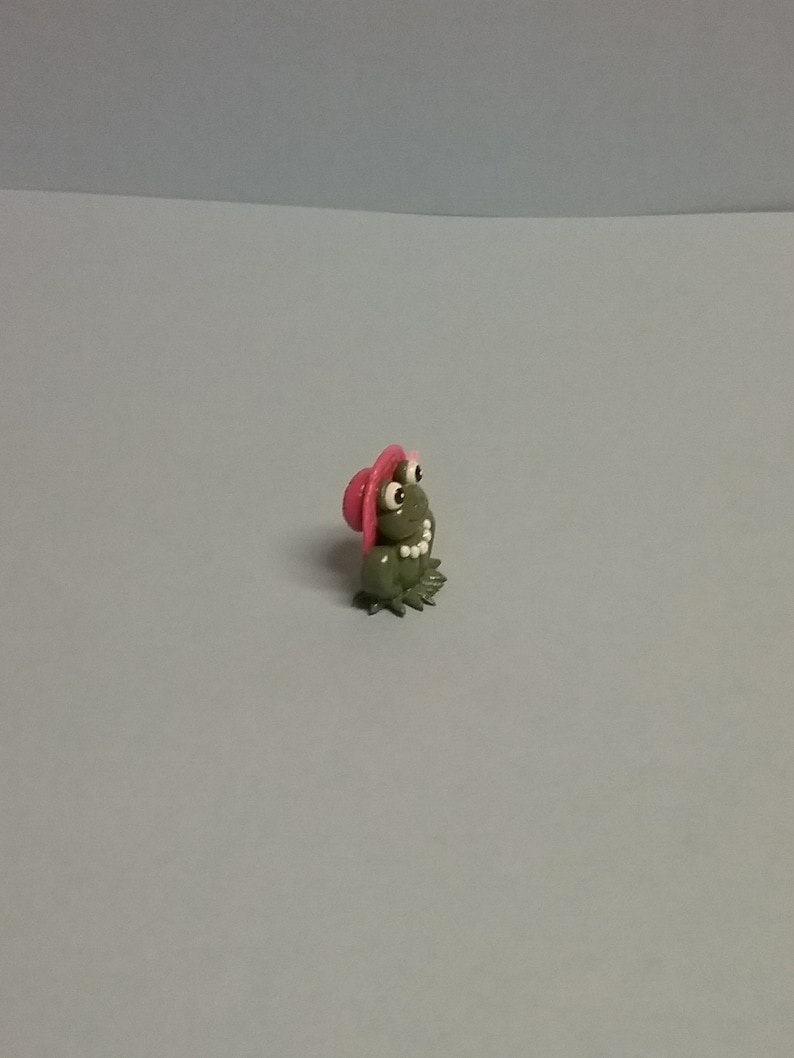 Hand Sculpted Tiny Girl Country Frog Miniature in Polymer Clay