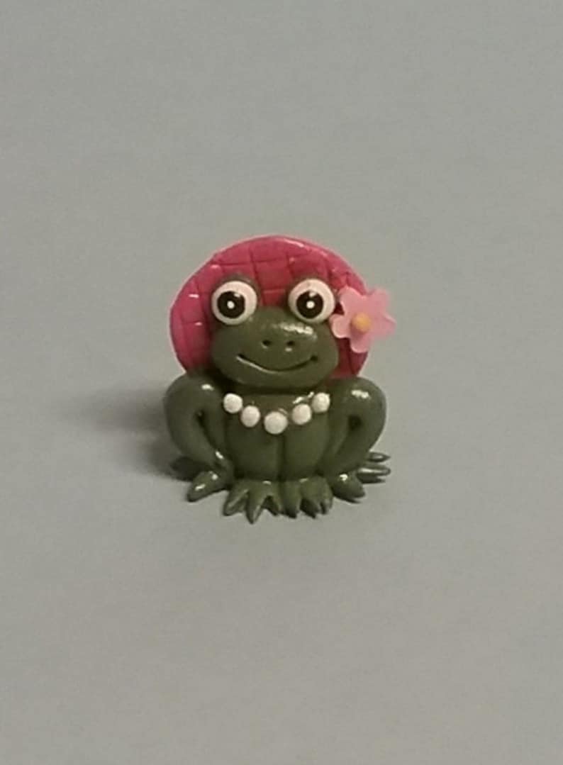Hand Sculpted Tiny Girl Country Frog Miniature in Polymer Clay