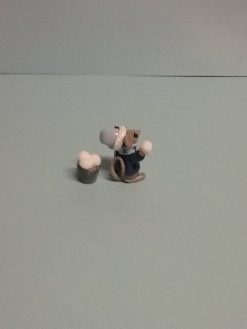 Hand Sculpted Winter Wonderland Mouse Throwing Snowballs Figurine in Polymer Clay