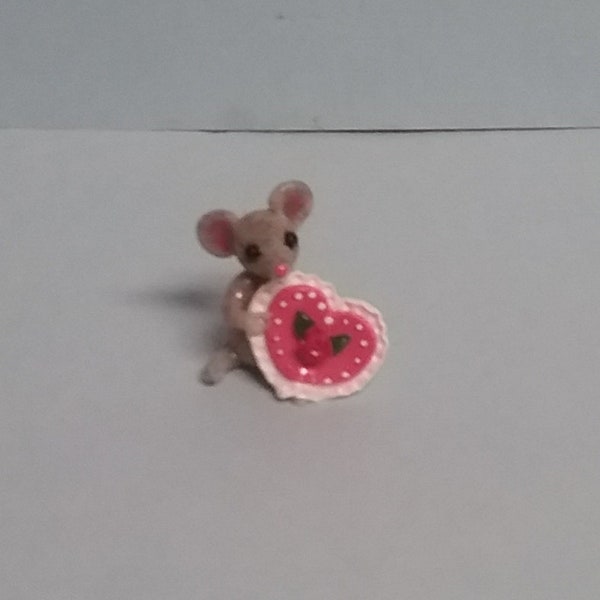 Hand Sculpted Valentine's Day MINI Mouse with Rose Heart Figurine in Polymer Clay