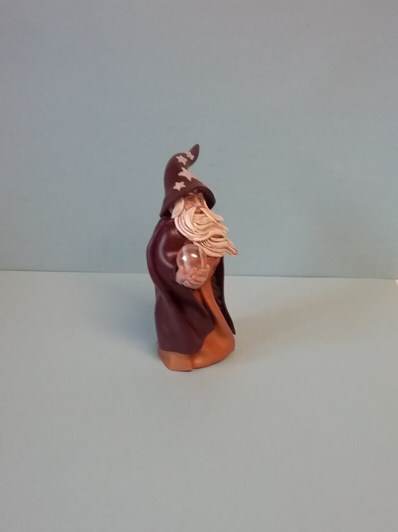 Hand Sculpted Wizard with Crystal Ball Figurine in Polymer Clay