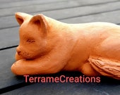 Elongated kitten - red terracotta figurine