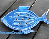 fish soap dish in dark blue enamelled stoneware