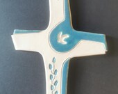 Grande croix en ceramique  avec colombe et rameau