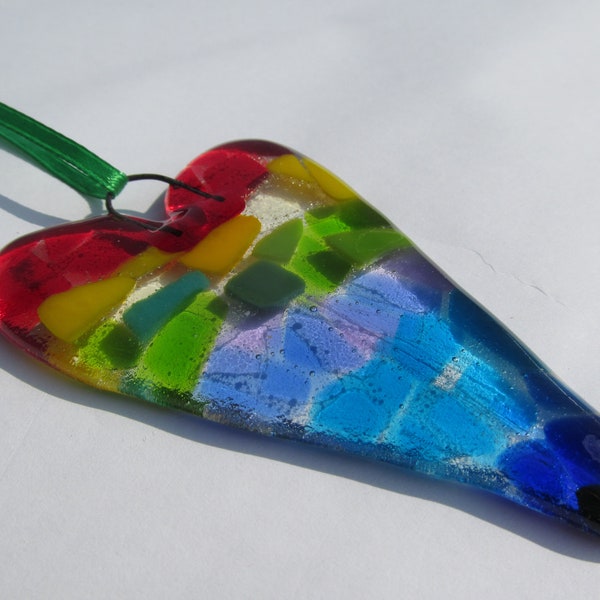 Fused Glass Rainbow Heart Suncatcher, Fused Glass, Rainbow, Hearts, Suncatchers, Window Hangings, Gardening Gifts, Gifts, Gifts for Her