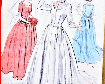 Vintage 1950 s Sewing Pattern , Butterick, Wedding Dress and Bridesmaid, Ballgown, SIZE 14 Bust 32 ins  Size