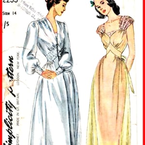 PDF Vintage Simplicity Sewing Pattern 2235 , Size 14 Ladies  Nightdress,Nightgown, Negligee,Wedding dress, Ballgown,