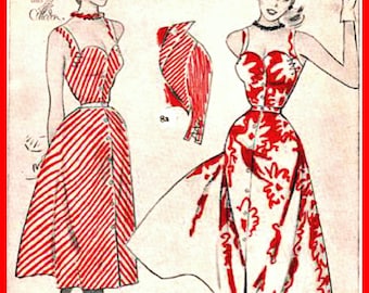 PDF Vintage Dressmaking Sewing Pattern, Ladies Sweetheart Neckline Summer Dresses with Boleroe, Resize Silver scissors System