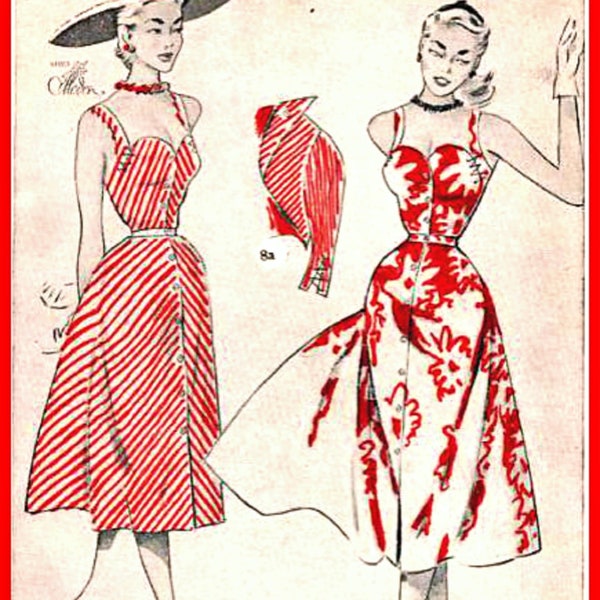 PDF Vintage Schneiderei Schnittmuster, Damen Schatzausschnitt Sommerkleider mit Boleroe, Resize Silver Scissors System