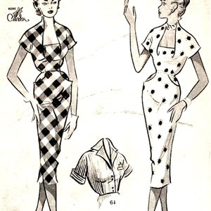 PDF Vintage Schnittmuster, eckiger Ausschnitt, Sommerkleid mit eckigem Ausschnitt und Bolero, versilbertes Scherensystem