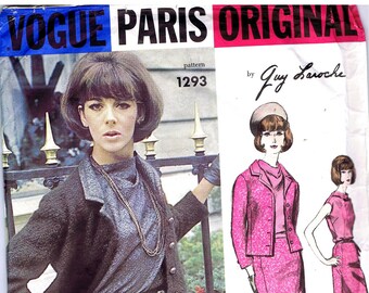 PDF Vogue Paris Patrón de costura original 1293. Traje y blusa Guy Laroche Tamaño 14 busto 34 pulgadas