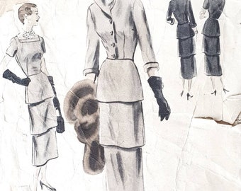 PDF Vintage vogue couturier design sewing pattern. Two-  piece suit . Jacket and tiered dress.bust 32 ins hips 38 8ns