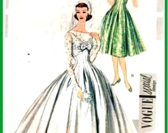 PDF Vintage Vogue Special Design  4962 Sewing Pattern, Wedding Dress, Bridesmaids, Ballgown,Size 14 Bust 34 ins Reproduced