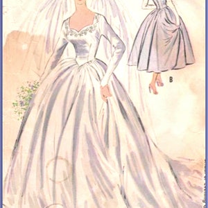 PDF Vintage 1950 s Sewing Pattern, McCalls  9702, Wedding  Dress,Evening, Bridal dress, Bridesmaids, Size 12, Bust 34ins
