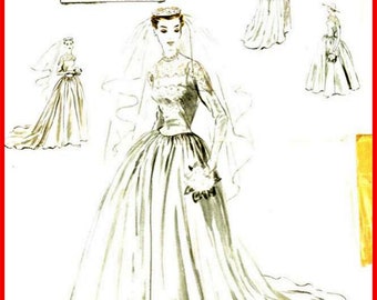 PDF Vintage Vogue No.636,Sewing Pattern Wedding Dress, Bridal, Ballgown, Evening, Sizes 12-20