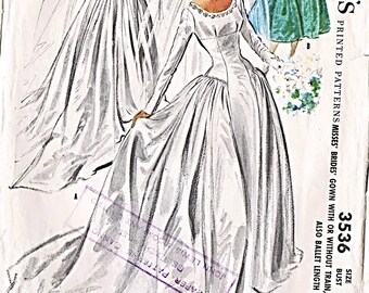 PDFVintage McCalls naaipatroon 3536, trouwjurk, bruidsjurk, avondjurk, baljurk, bruidsmeisje, maat 16 buste 34 inch gereproduceerd
