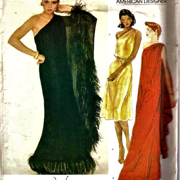 Vintage Vogue Ladies Sewing Pattern, Reproduced, Greecian Long Flowing Dress,Feather Boa edith head kaftan cape