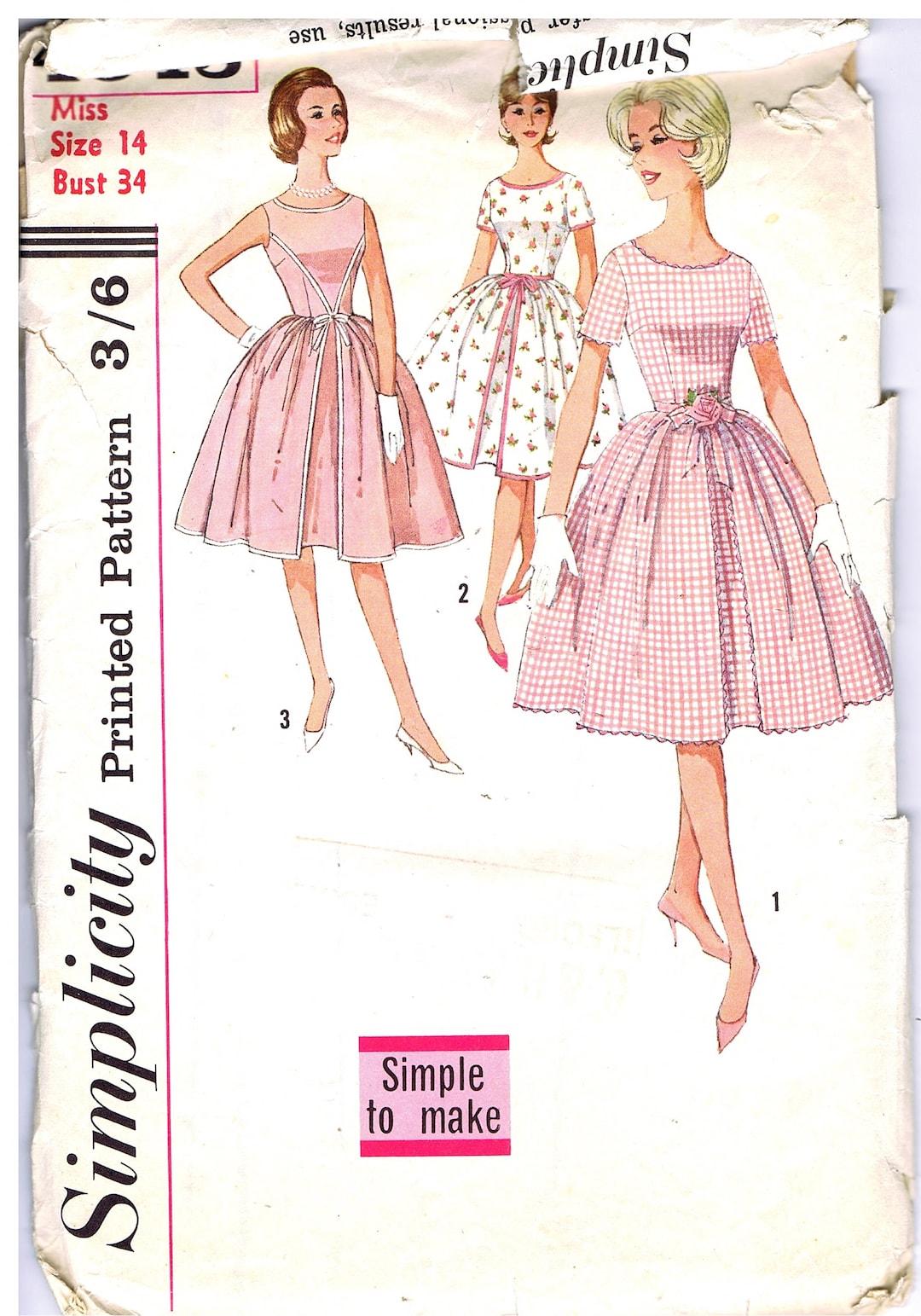 Vintage Simplicity 4343 Sewing Pattern Womens Dress Bust 34 Size 14 Etsy