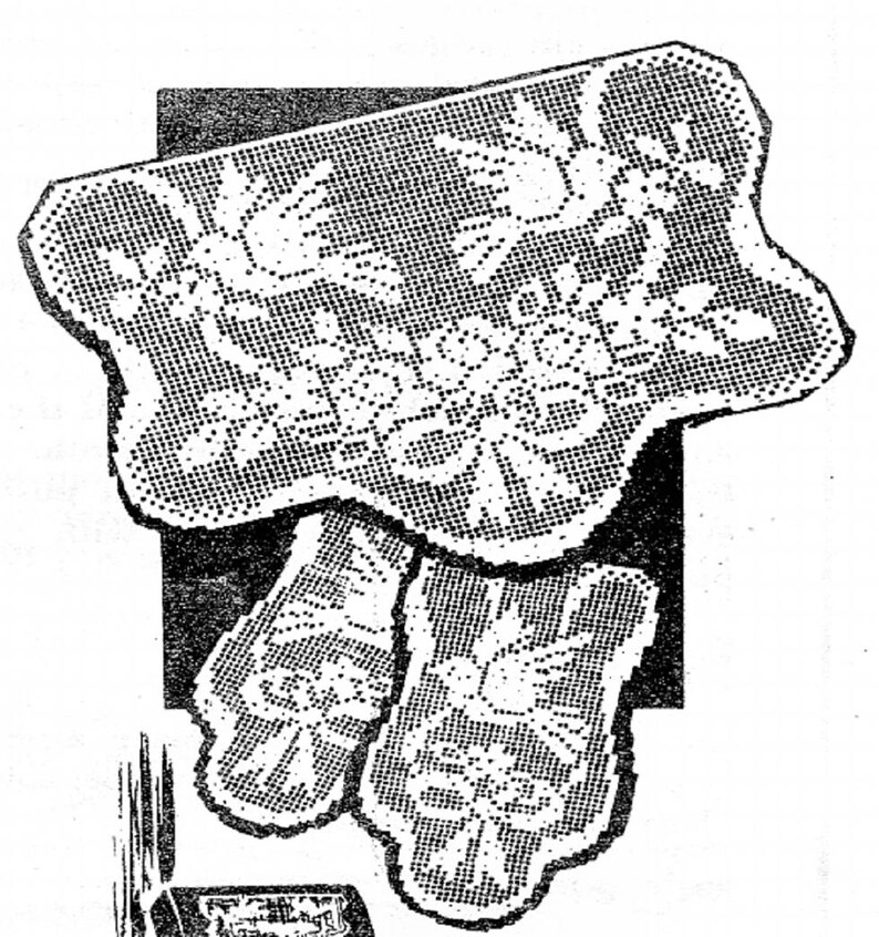 Pdf Crochet Pattern Ribbons And Birds Cinderella Chair Back Set With Matching Arm Rests
