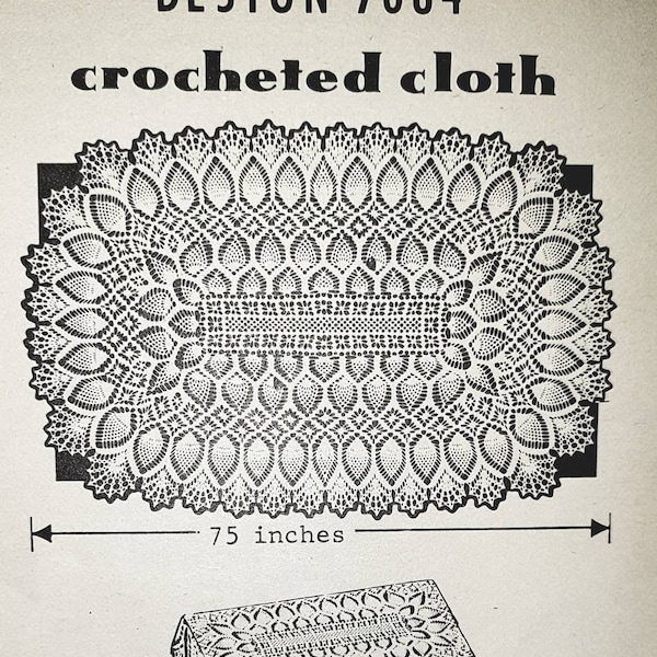 PDF Crochet Pattern Vintage Rectangular Pineapple Tablecloth approx 75ins long