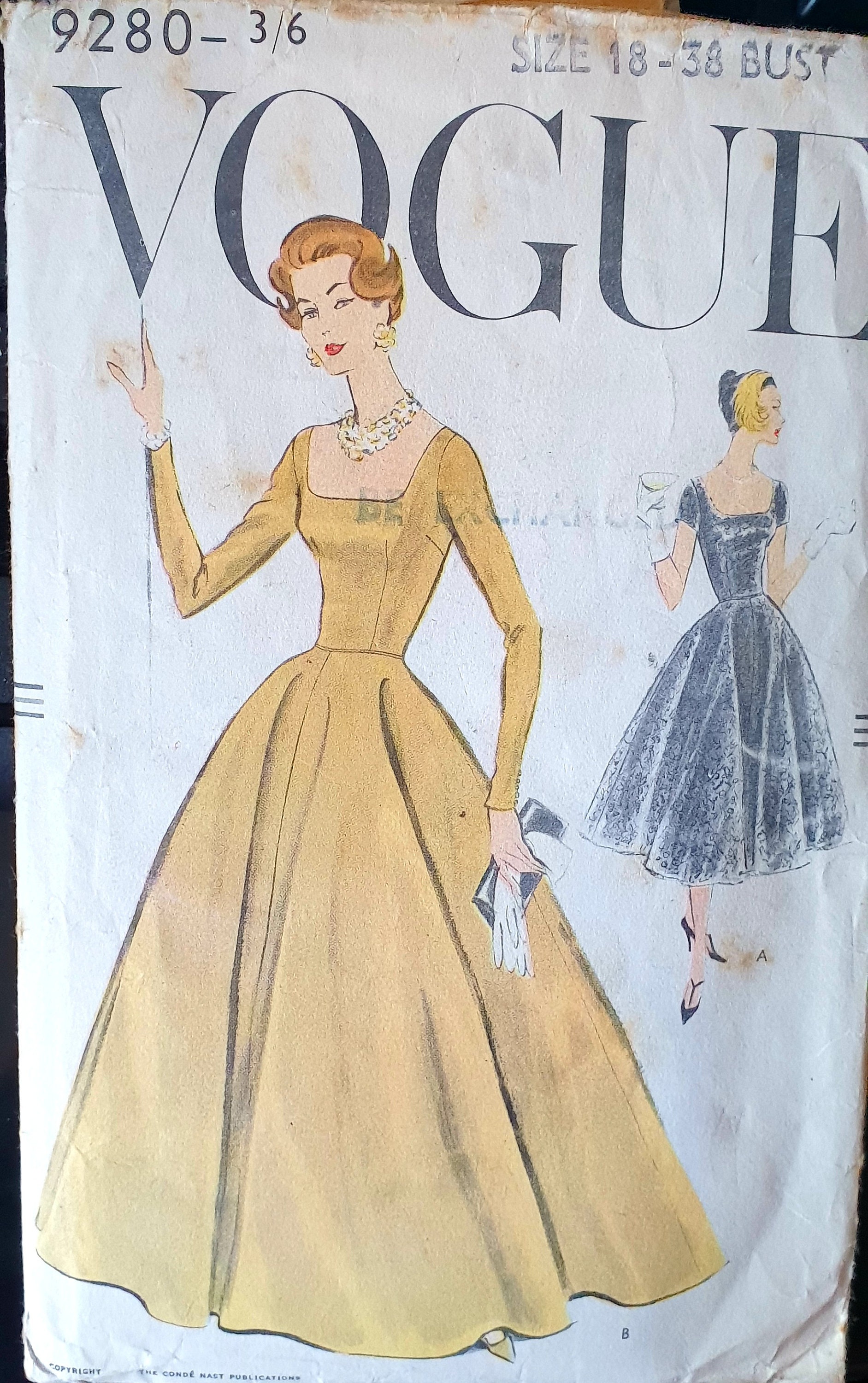 vintage vogue dress patterns 1960s PRETTY Pattern 5682 Day or Party Evening Dress Bateau Neckline Full Skirt Dress Bust 34 Sewing Pattern Vogue Vintage 1948 Misses' Evening