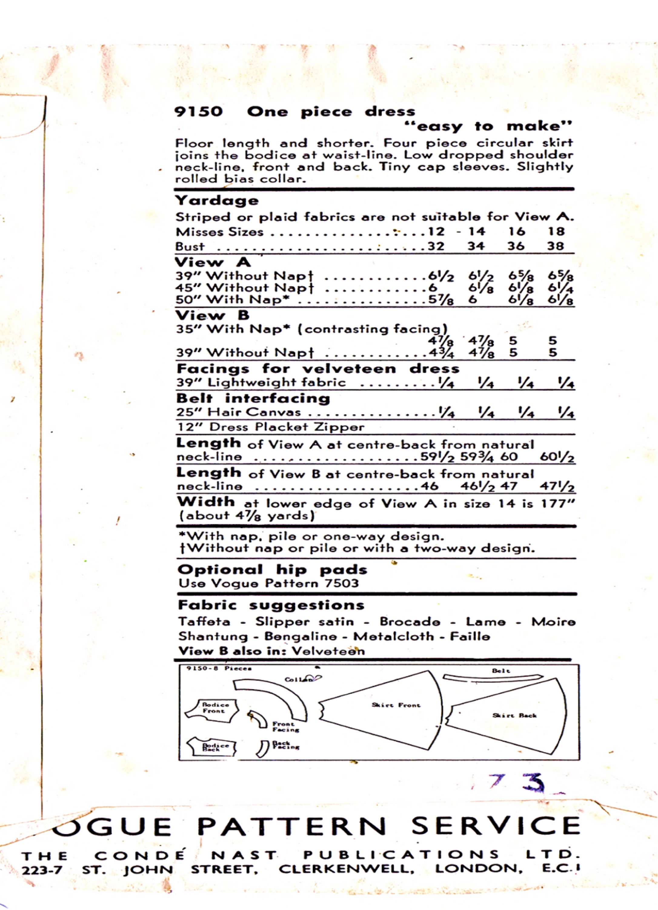 PDF Vintage Vogue Sewing Pattern 9150. Ladies Evening and Day Dress ...
