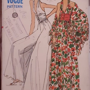 PDF Vintage Vogue 9310 Long Halter Neck Lounge Dress and  Pant Dress ,with Shawl Sewing Pattern