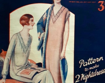 PDF Vintage 1920 Flapper Nightdress Sewing Pattern x 2 Ladys Companion Magazine