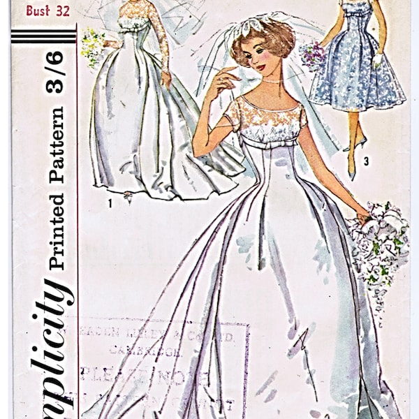 PDF Simplicity 2835 patron de couture vintage, robe de mariée, robe de bal, bal, taille 12 buste 32 ins