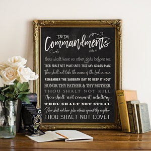 The Ten Commandments | Chalkboard Printable Art |  Christian Home Decor Bible Verse Art or Scripture Printable The 10 Commandments Exodus 20