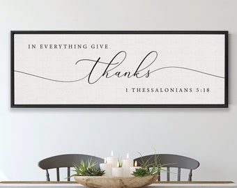 In alles dank je, schriftkunst op canvas, | 1 Thessalonicenzen 5:18 Bijbelversteken, Thanksgiving Klassiek muurkunstteken