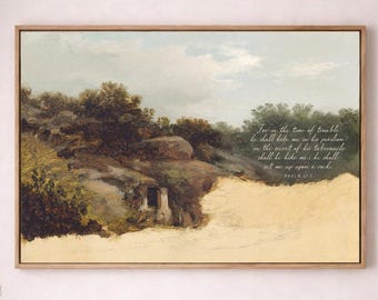 Porque en tiempos de angustia - Arte cristiano de pared en lienzo – Salmo 27:5 - Decoración bíblica