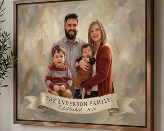 Pintura al óleo familiar personalizada a partir de una foto • Lienzo de recuerdo • Retrato personalizado • Regalo de Navidad