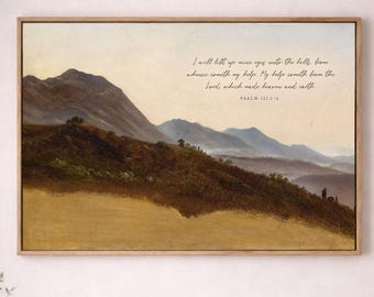 Salmo 121:1-2 - Arte en lienzo - Paisaje vintage, Escritura cristiana