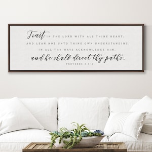 Confía en el Señor con todo tu corazón / Letrero bíblico / Decoración cristiana de pared / Letrero con versículo bíblico / Letrero de Proverbios 3:5-6 con opciones de marco