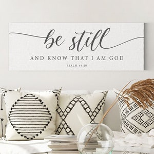 Be Still And Know That I Am God Sign, Scripture Canvas Wall Art, | Bible Verse Framed Christian Wall Art Sign | Farmhouse, Psalm 46:10